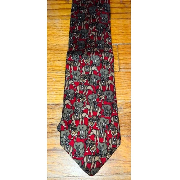 Bert Pulitzer Other - Bert Pulitzer Tie Elephant Tiger Red Safari Traditional Mens Necktie  4" x 57.5"